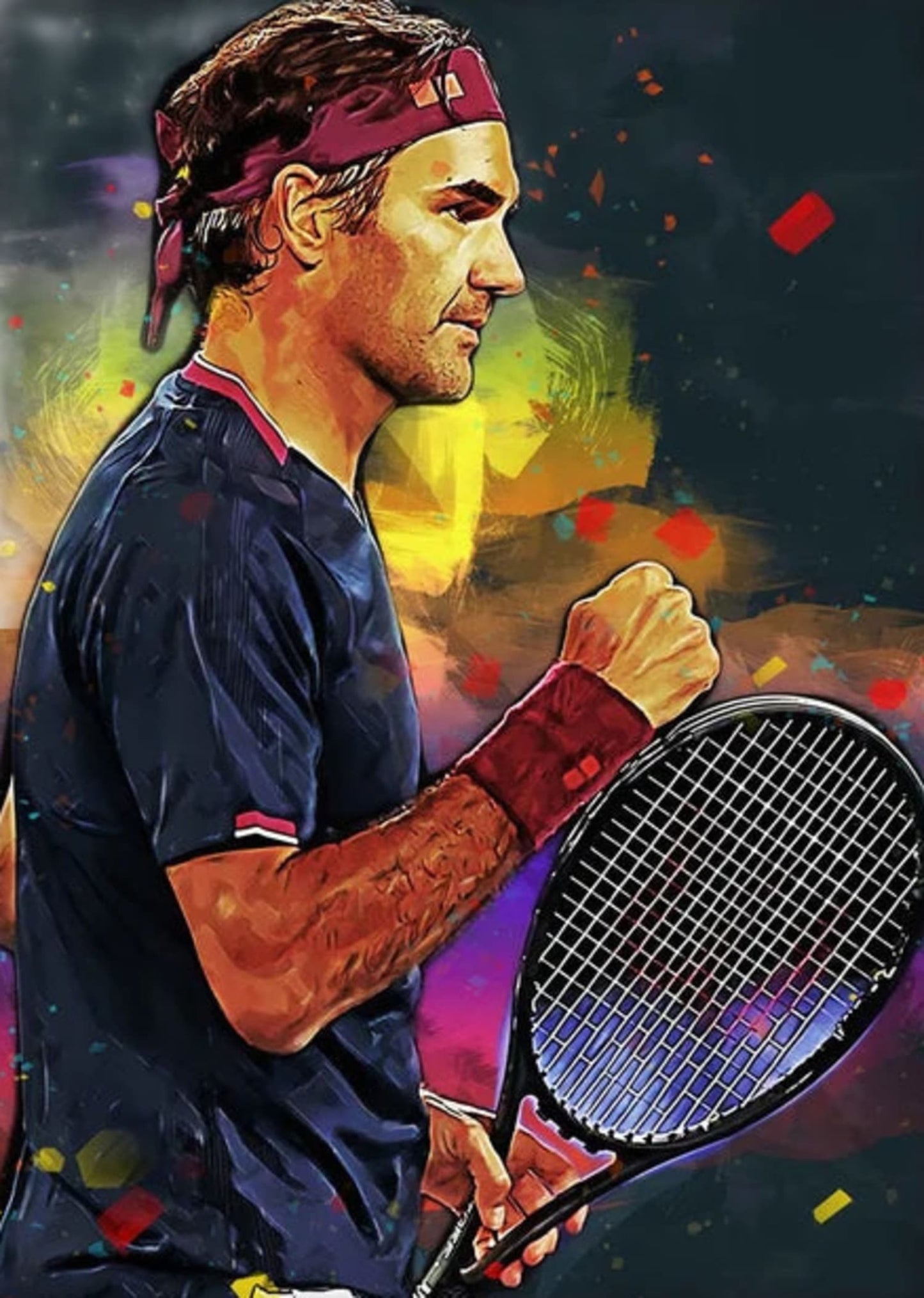 Roger Federer Poster | Focused Tennis Player Art | Sports Celebrity Decor | Determined Athlete Wall Art