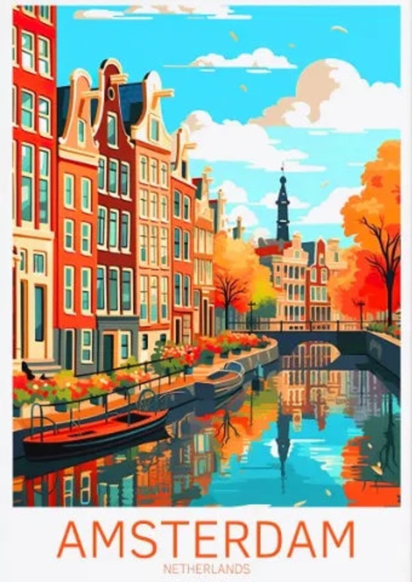 Amsterdam Canal Street | Scenic Cityscape Poster | Travel Decor Wall Art | Iconic Destination | Netherlands Photography Print | Home & Office Decor