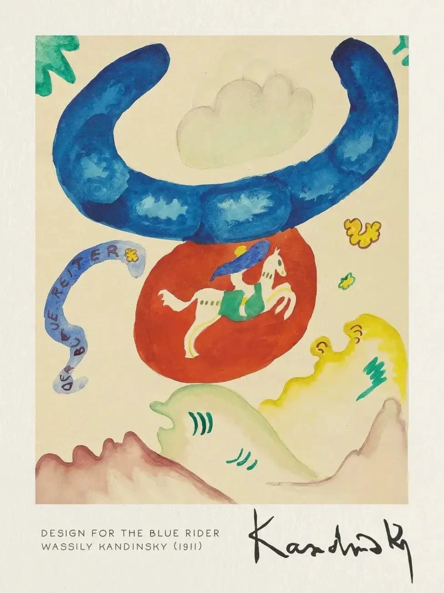 Wassily Kandinsky | Poster | Design For The Blue Rider | Vintage Art | 1931 | Abstract Expressionism | Wall Decor | Fine Artwork