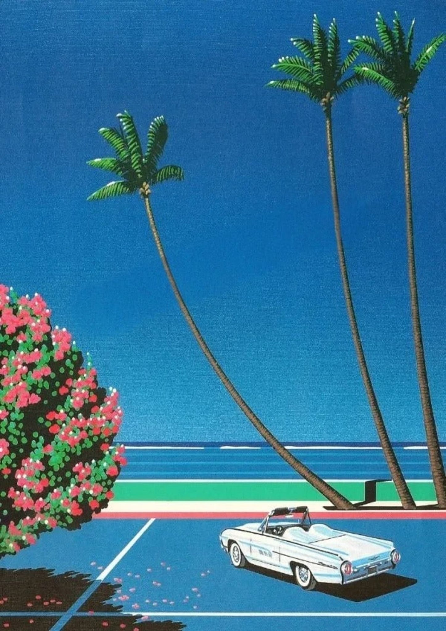 Retro Hiroshi Nagai Tropical Vaporwave City Poster | Japanese Beach Car Art | Canvas Wall Decor Art