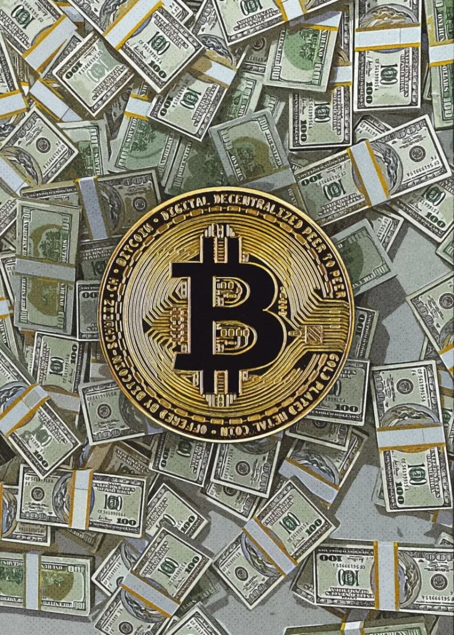 Bitcoin and Cash Poster Cryptocurrency and Money Wall Art | Home Decor | Decoration Poster