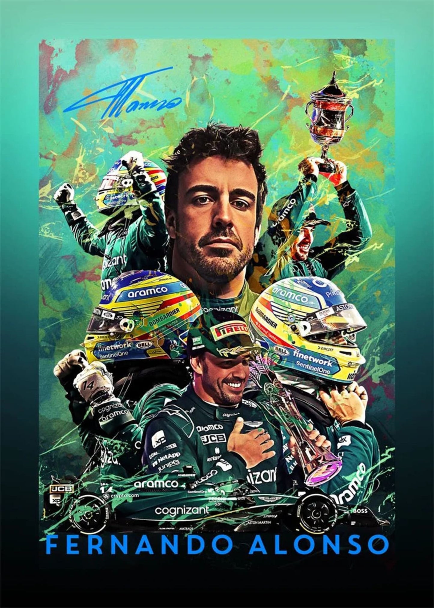 F1 Legend Poster | Graffiti Style | Racer Helmet Art | Fernando Alonso Decor
