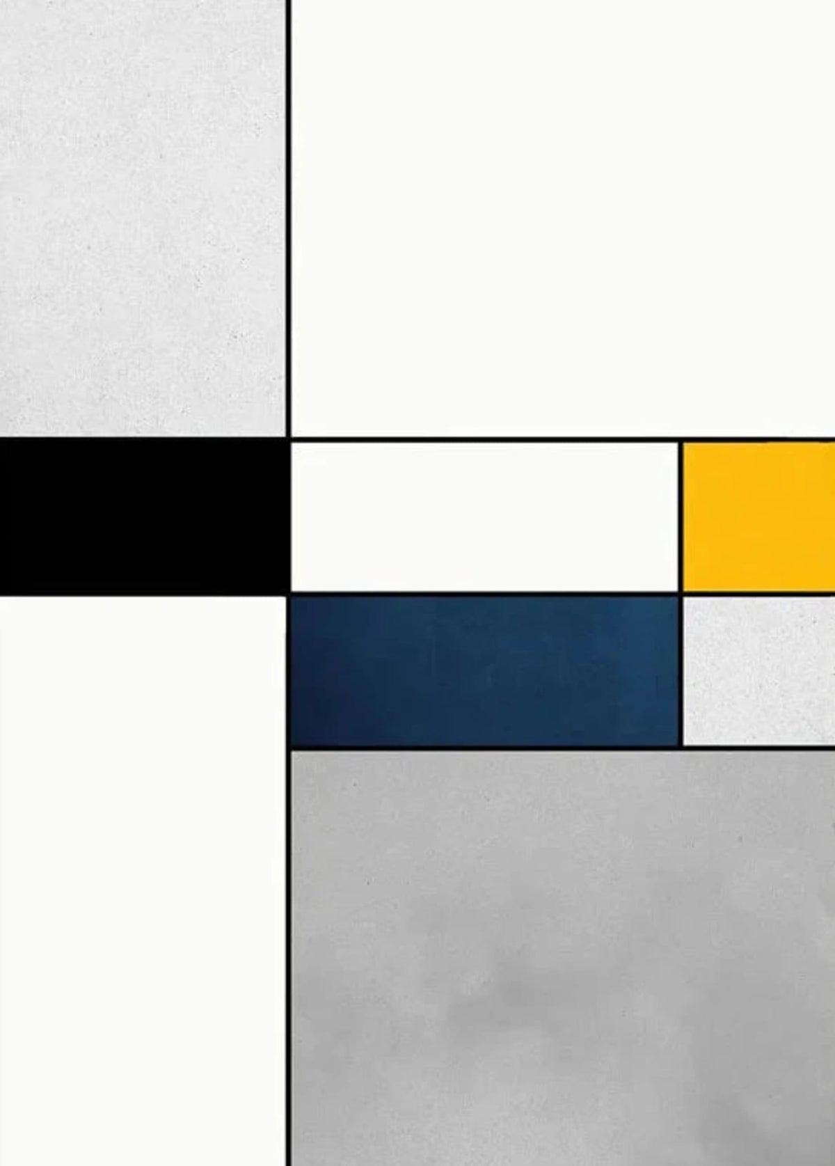 COMPOSITION IN BLACK, WHITE, YELLOW, BLUE, AND GRAY
