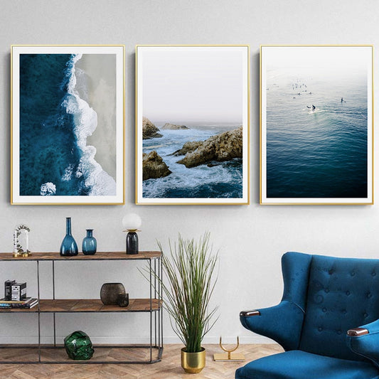 Ocean Waves | Coastal Wall Art | Beach Scene | Relaxing Seascape Poster | Blue Water Print | Nautical Home Decoration | Large Format | High-Quality Art Print for Living Room or Bedroom Decor