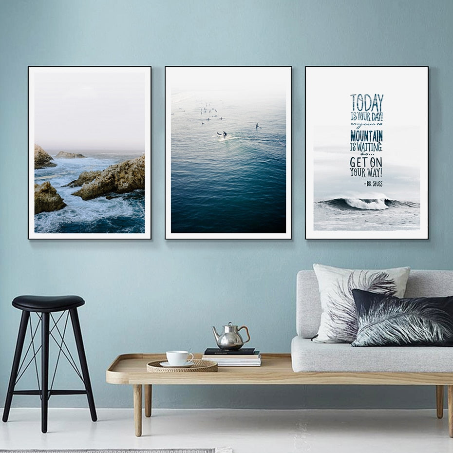 Ocean Waves | Coastal Wall Art | Beach Scene | Relaxing Seascape Poster | Blue Water Print | Nautical Home Decoration | Large Format | High-Quality Art Print for Living Room or Bedroom Decor