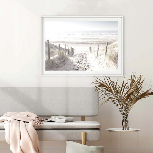 Poster | Scenic Beach Path | Ocean Landscape | Wall Art for Home & Garden Decor | Artwork Print | Serene Coastal Scene