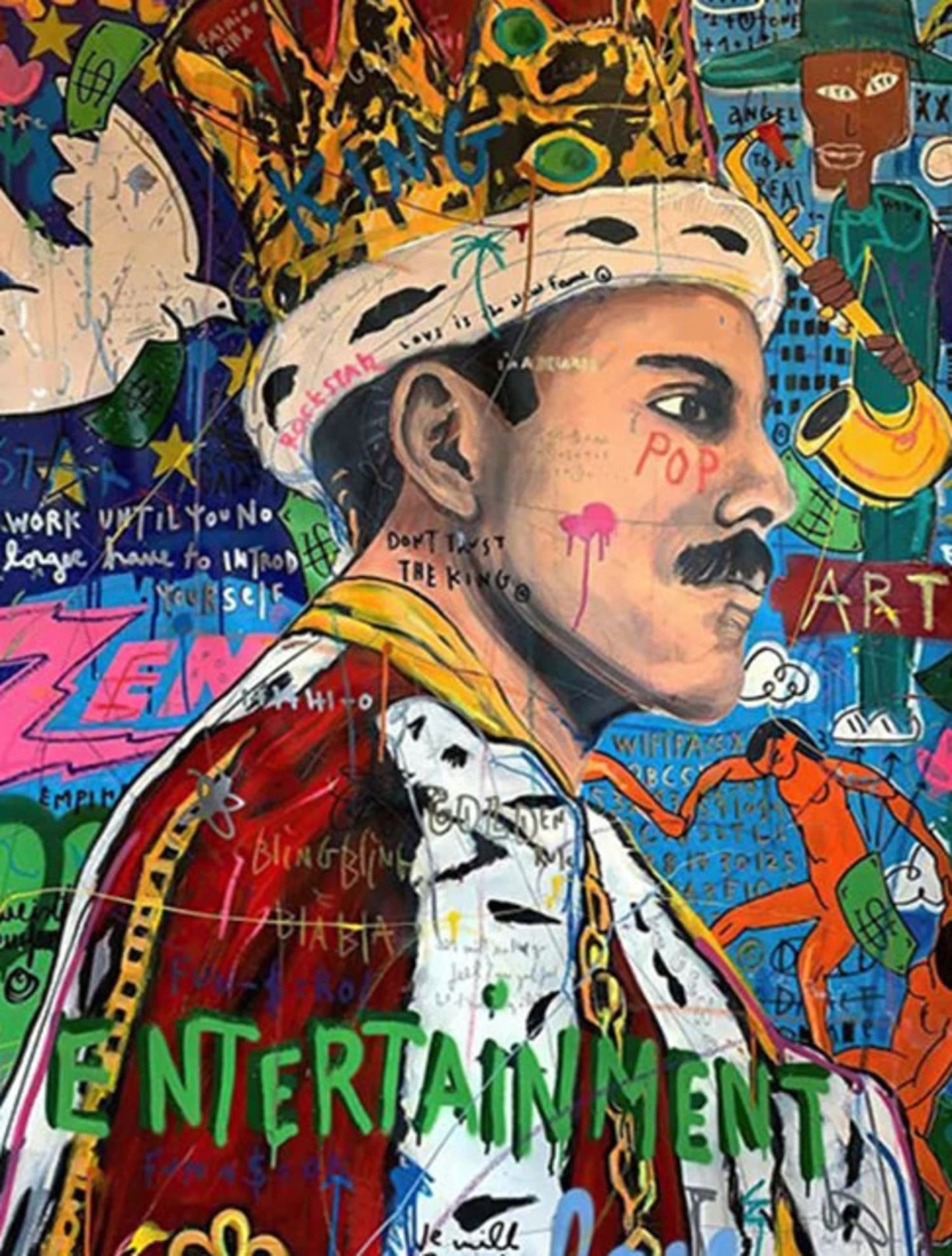 Abstract Graffiti Art Poster | Queen of England Portrait | Living Room Wall Decor | Street Pop Canvas Print