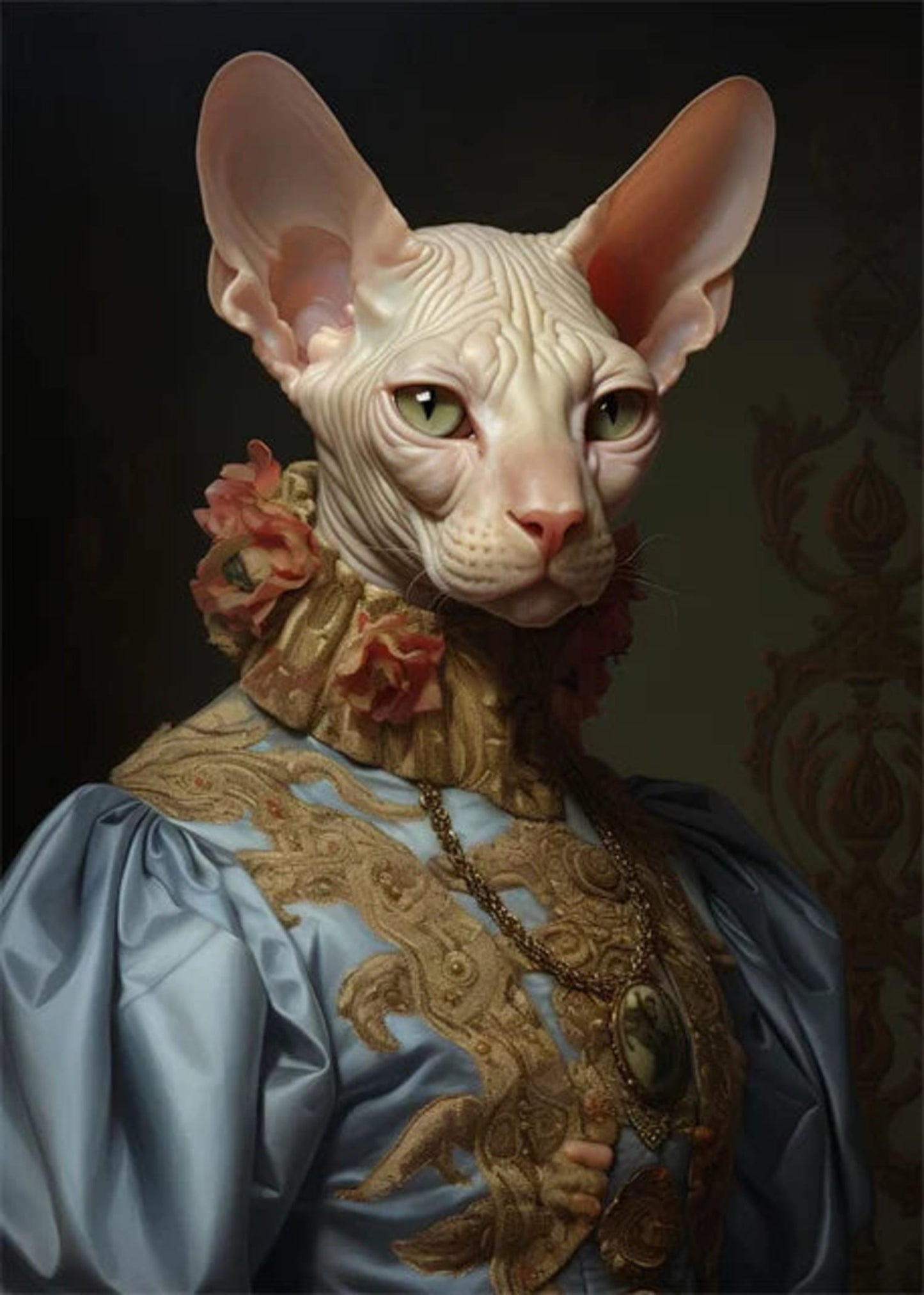 Sphynx Cat Poster | Aristocratic Elegance | Enigmatic Feline Ruler in Lace & Luxury Decor