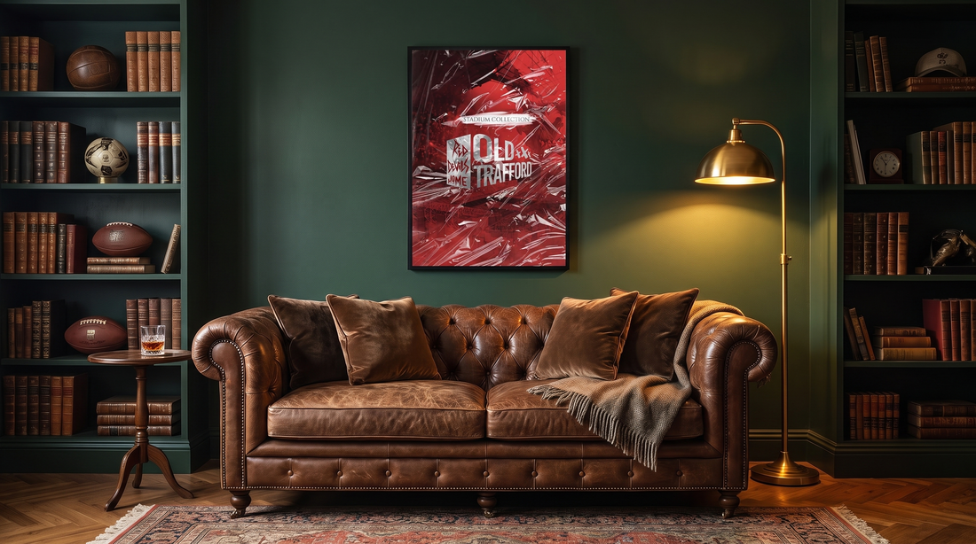 Football stadium print in a man cave
