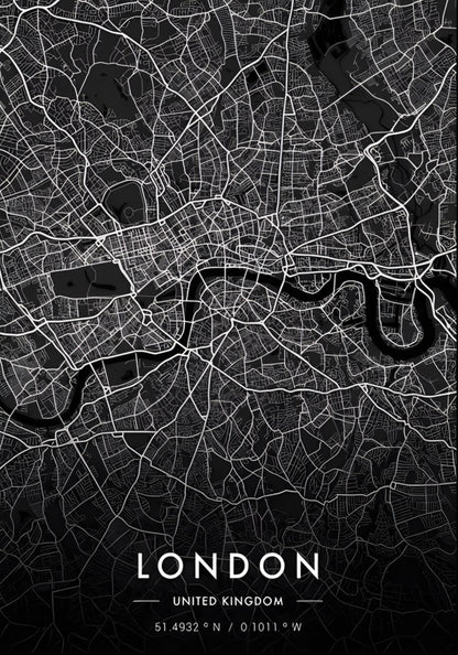 London City Map | Black & White Urban Art