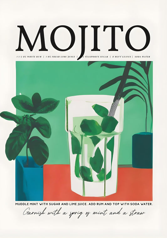 Mojito Cocktail Poster | Vibrant Drink Art | Party Wall Decor | Modern Home Bar Decoration | Colorful Refreshment Design