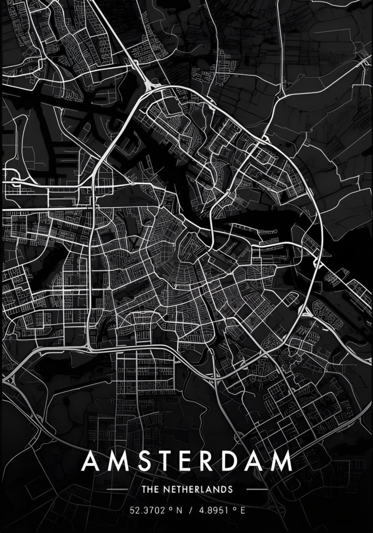 Amsterdam City Map Poster | Black and White | Modern Decor | Wall Art