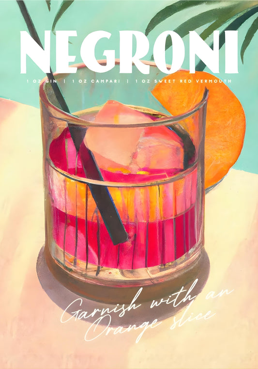 Negroni Cocktail Art | Vintage Style Poster | Home & Garden Décor | Wall Art for Kitchen or Bar | Decorative Print