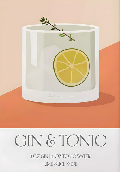 Gin and Tonic Cocktail Recipe | Wall Art Poster | Decorative Artwork Print for Home Decor | Kitchen Bar Display