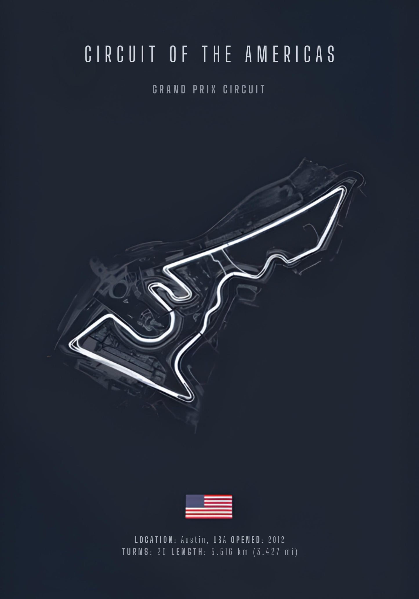 Circuit of The Americas | Formula 1 Track Layout | Racing Circuit Artwork | Wall Poster | Home Decor