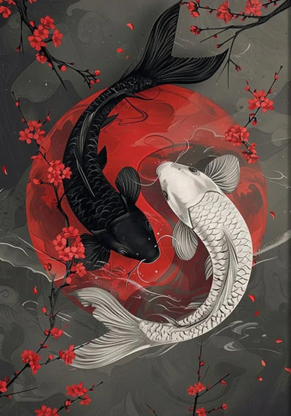 Japanese Koi Yin Yang | Ukiyo-e Style