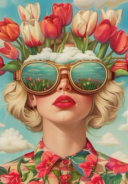 Floral Girl | Tulip Crown | Serene Sky