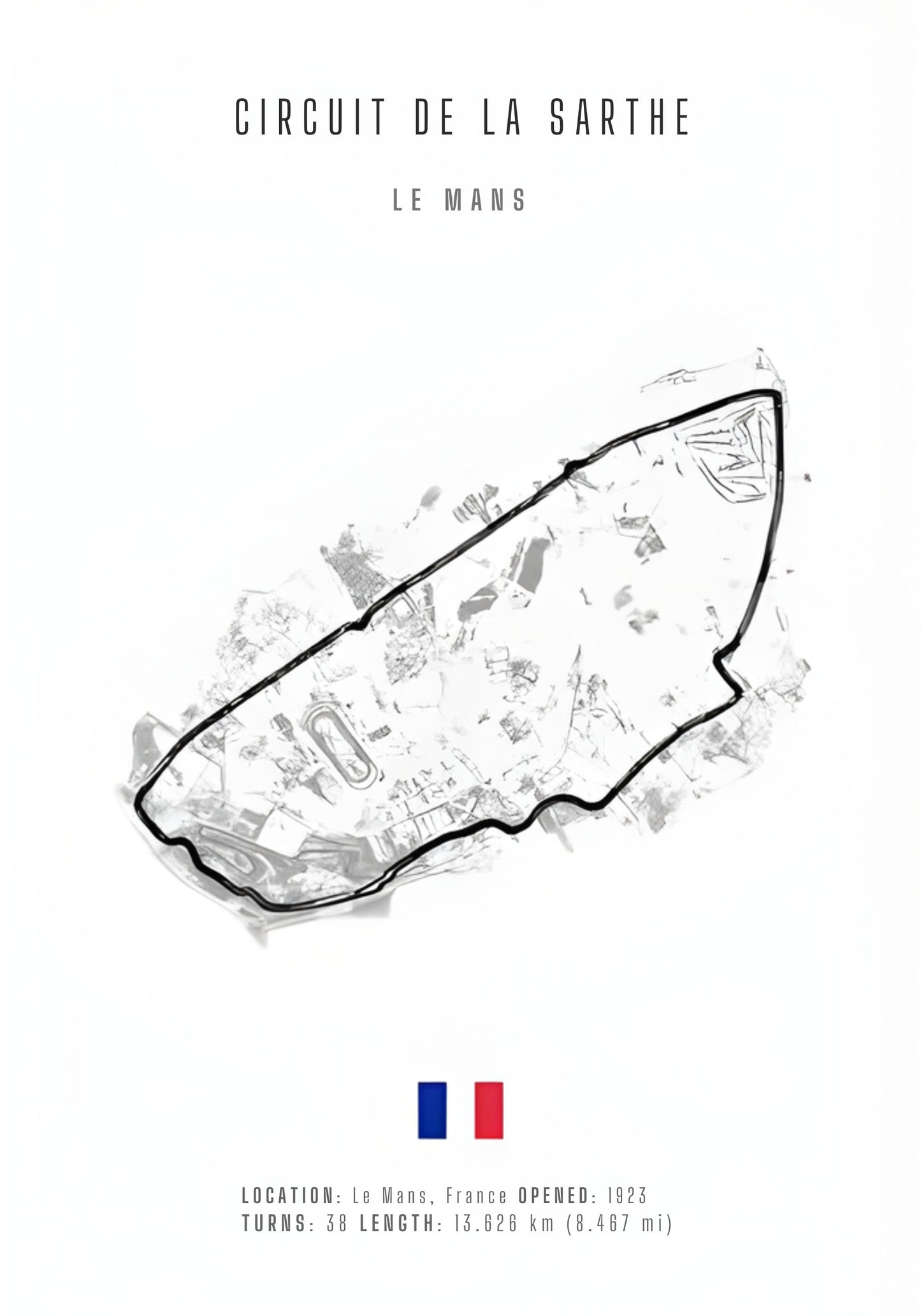 Circuit de la Sarthe Poster | F1 Racing Track Layout Art | Formula 1 Motor Sport Decor