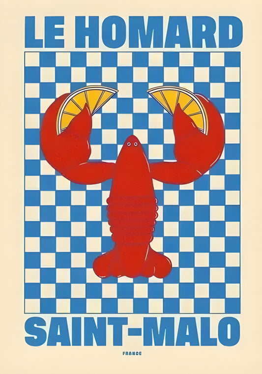 Saint-Malo Lobster Poster | Delicious Seafood Art | Le Homard Coastal Decor | Vibrant Marine Wall Art