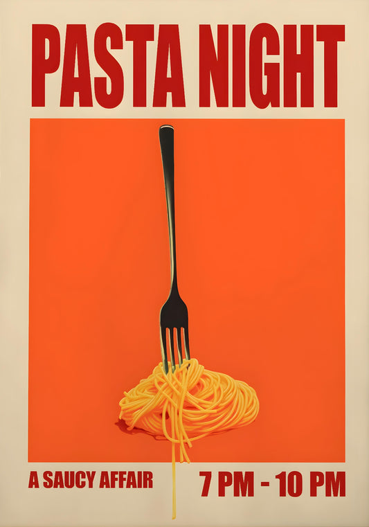 Vintage 1970s Food Poster | Retro Pasta Night | Italian Cuisine Decor | Kitchen Wall Art