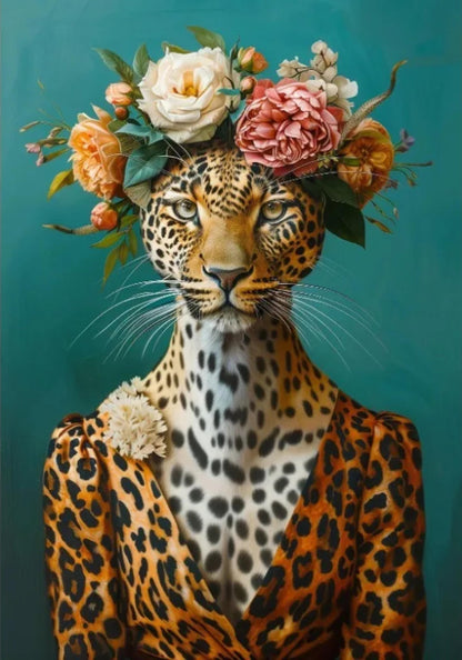 Jungle Royalty Poster | Pearls and Paws Design | Beauty in Bloom Wall Art | Exotic Animal Theme Decor