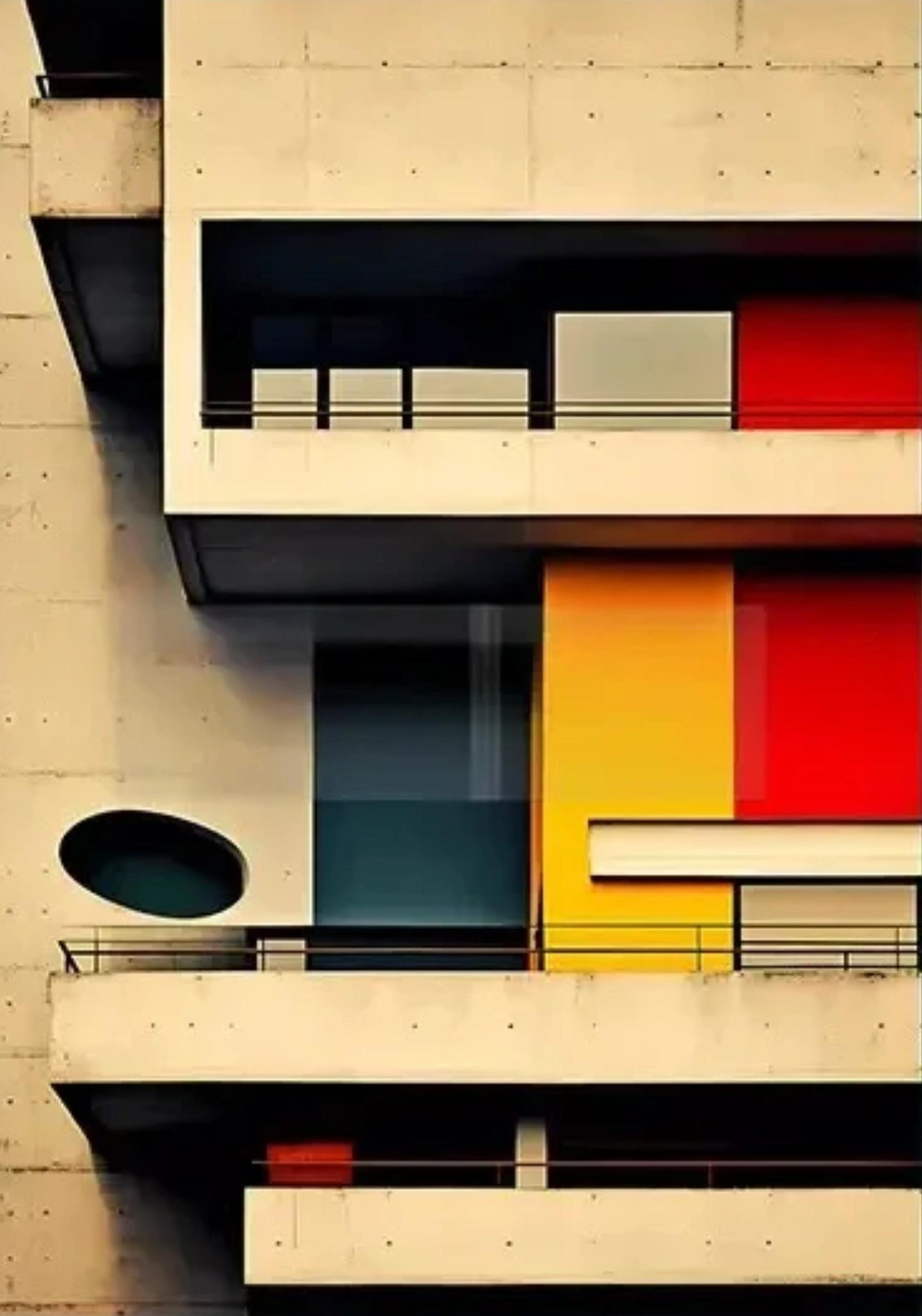 Modernist Architecture Design Poster | Color Block Building Facade | Abstract Art for Modern Interiors | Creative Home Decor