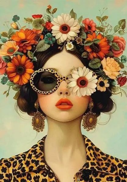 Floral Girl | Chic Sunglasses & Blooming Crown Art