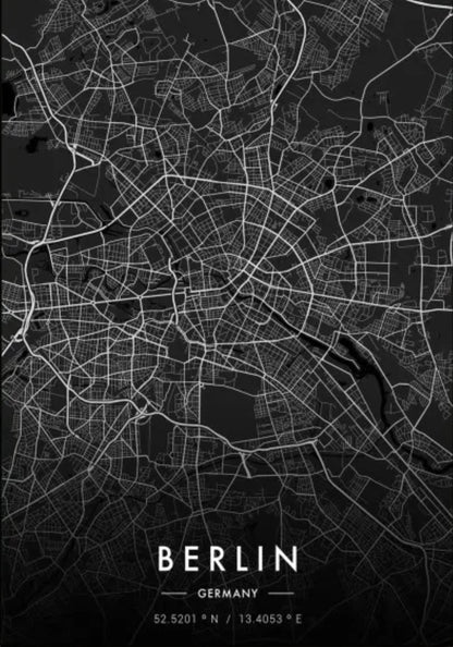 Berlin City Map | Black and White Poster | Wall Art | Modern Home Decor