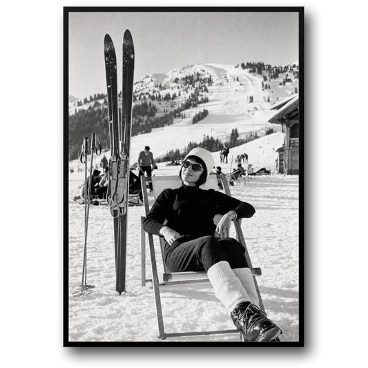Vintage Ski Scene | Black and White Print | Retro Winter Photography Poster | Alpine Style Décor | Ski Lodge Art Poster