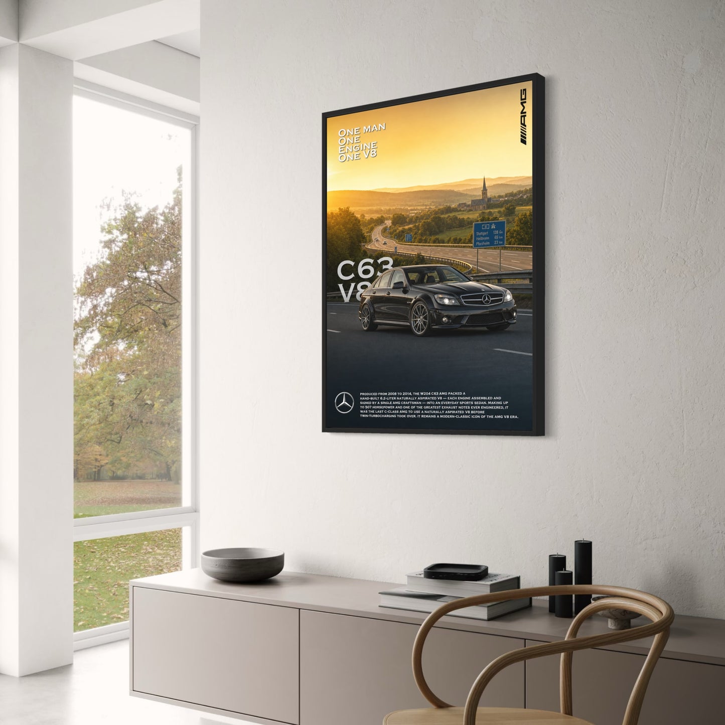 Mercedes C63 AMG V8 Poster | Classic Car Art | Iconic Engine Design Print | Luxury Sports Sedan | Wall Decor Poster
