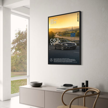 Mercedes C63 AMG V8 Poster | Classic Car Art | Iconic Engine Design Print | Luxury Sports Sedan | Wall Decor Poster