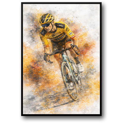 Cycling Wall Art | Professional Road Cyclist in Yellow & Black Team Kit | Modern Sports Poster Print for Gym or Home Decor Enthusiasts