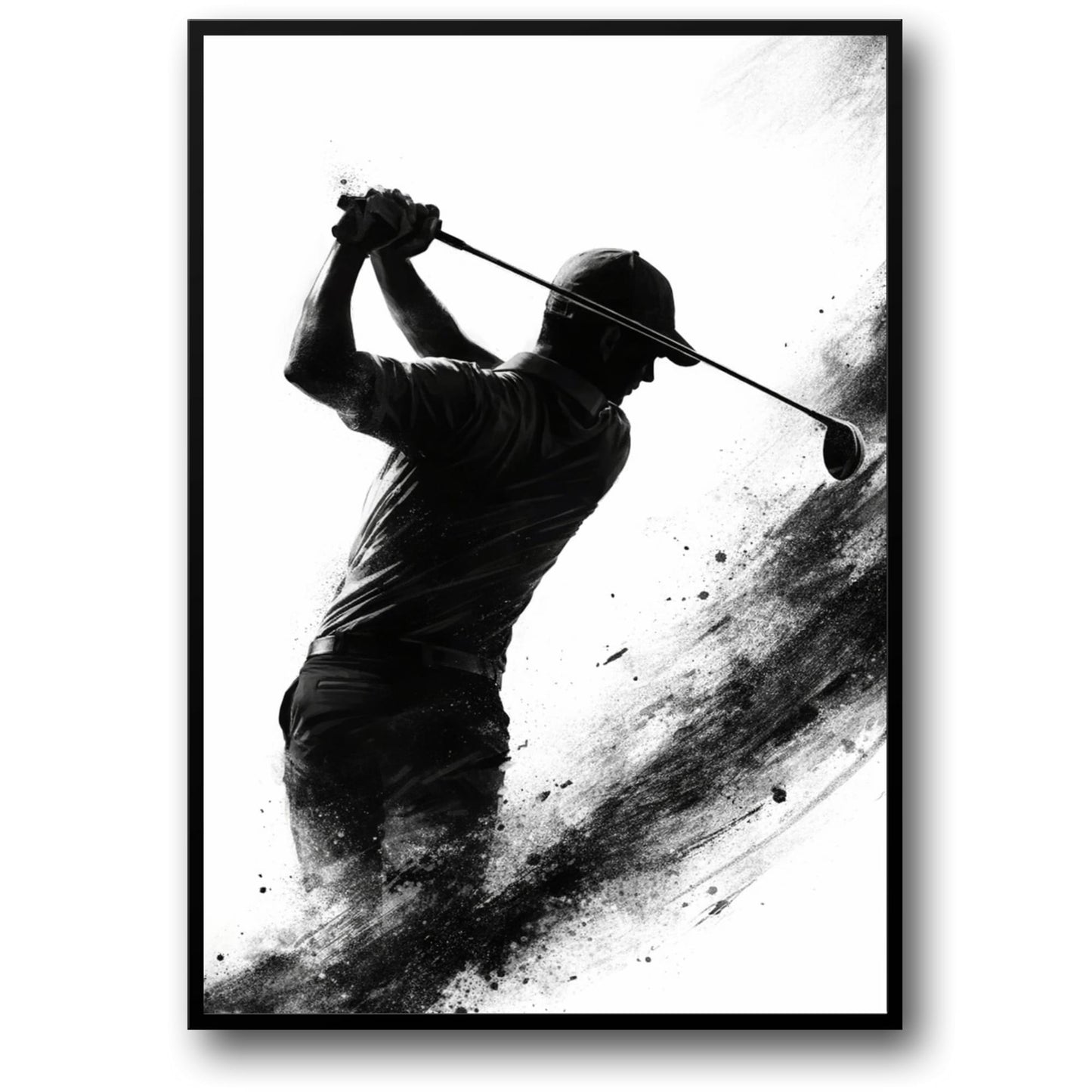 Dynamic Golfer Silhouette | Abstract Black & White Art | Poster & Print Elegance | Unique Wall Decor for Sports Enthusiasts