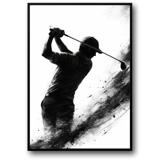Dynamic Golfer Silhouette | Abstract Black & White Art | Poster & Print Elegance | Unique Wall Decor for Sports Enthusiasts