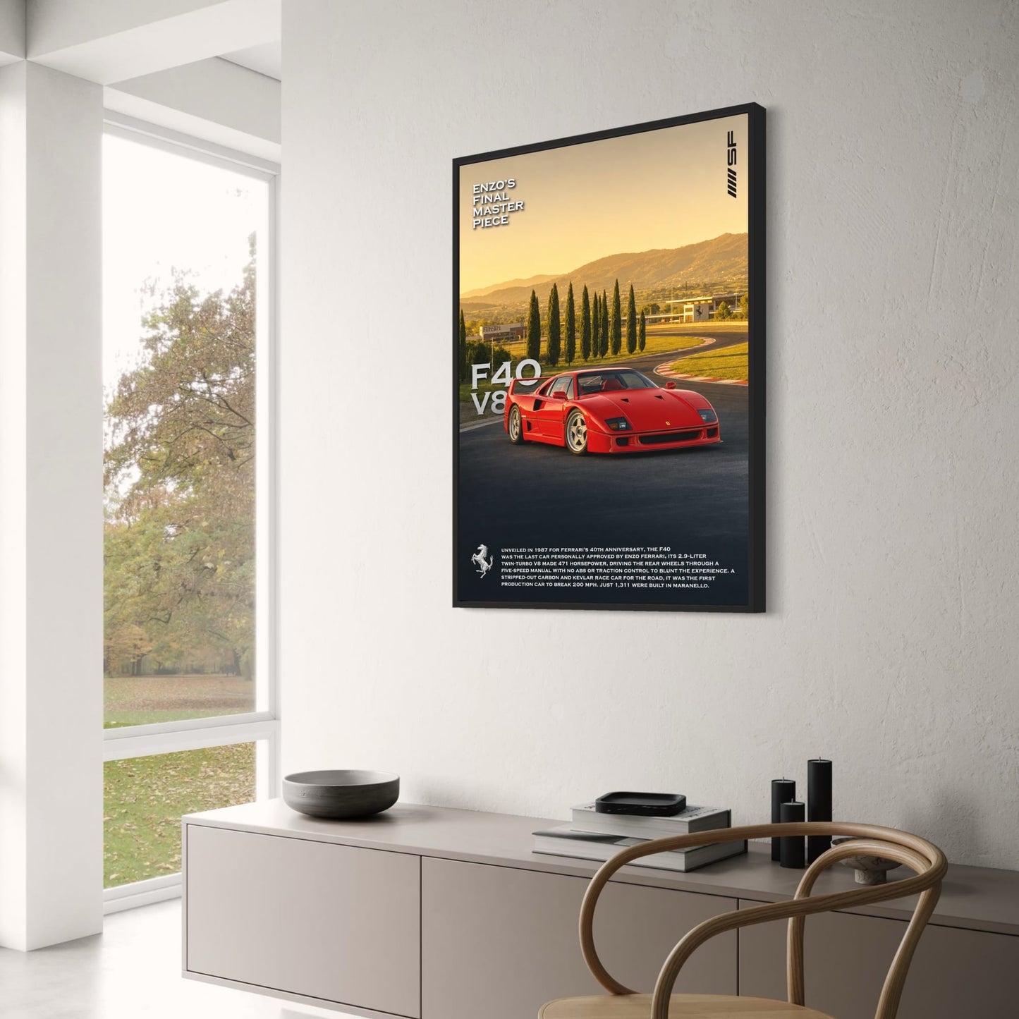 Enzo Ferrari F40 V8 | Iconic Sports Car | High Performance Classic | Automotive Art Print | Vintage Racing Poster