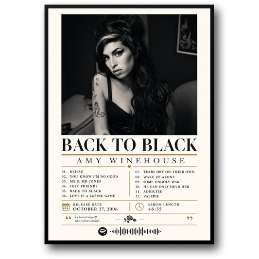 Back to Black Music Poster | Album Art Print | Amy Winehouse Songs Design | Wall Decor | Vintage Music Album Poster Print | Home Decor | Collectible Wall Art | Music Lover Gift | Iconic Album Poster