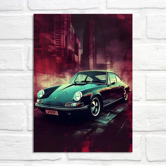 Porsche 911 Poster | Urban Nighttime Exploration | City Lights Display | Vibrant Nightscapes Artwork