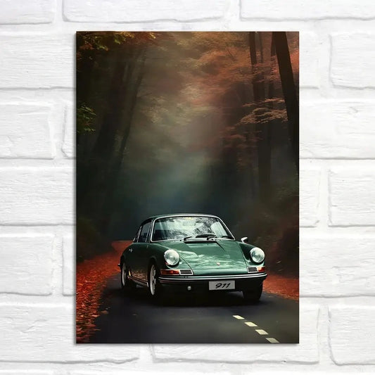 Porsche 911 Poster | Autumn's Breath in the Forest | Enchanted Journey | Seasonal Escapes Decor