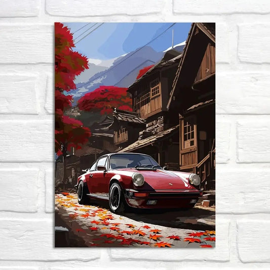 Porsche 911 Poster | Autumnal Stroll Through Historic Japanese Village | Cultural Expedition Artwork