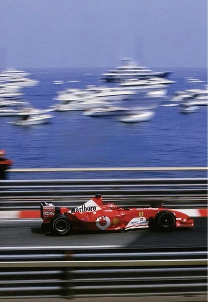 Monaco Formula 1 Poster | Vintage Grand Prix Racing Art | Ferrari F2000 Artwork | Vodafone Tribute | Michael Schumacher in Action