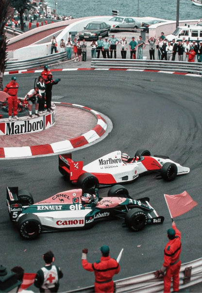 Monaco Formula 1 Poster | Vintage Grand Prix Art | Ayrton Senna McLaren vs Nigel Mansell Canon Williams-Renault Racing