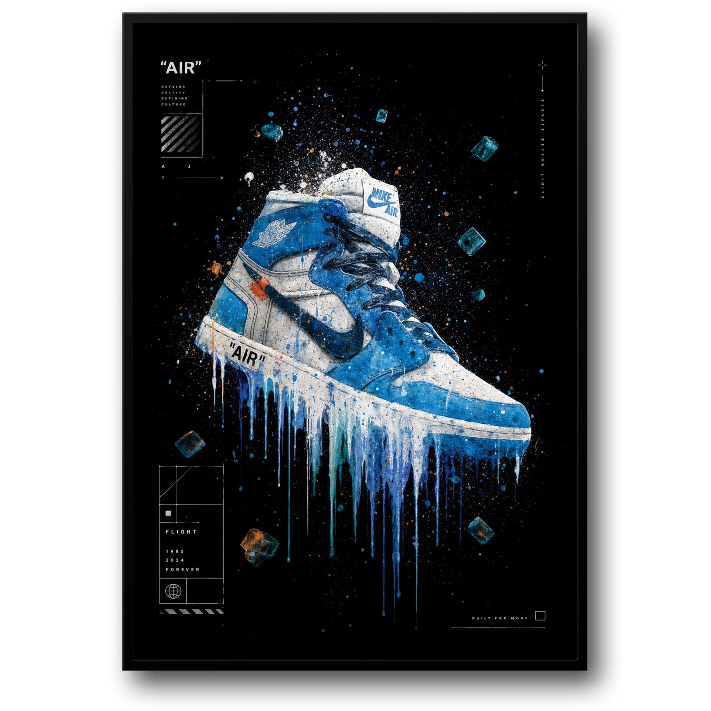 Iconic Sneaker Art | Blue Drip Design | Modern Wall Decor | Air Inspired | High Quality Print | Perfect Gift Poster