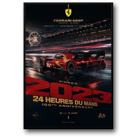 Ferrari 499P 24 Hours of Le Mans 2023 Winner | Motorsport Racing Art | 100th Anniversary Print | Collectible Poster