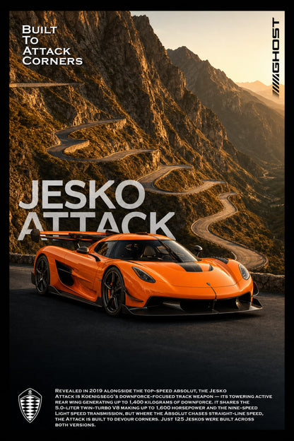 Koenigsegg Jesko Attack Poster | Mountain Road Landscape | Jesko Attack Art | Supercar Enthusiast Wall Poster Print | Automotive Decor