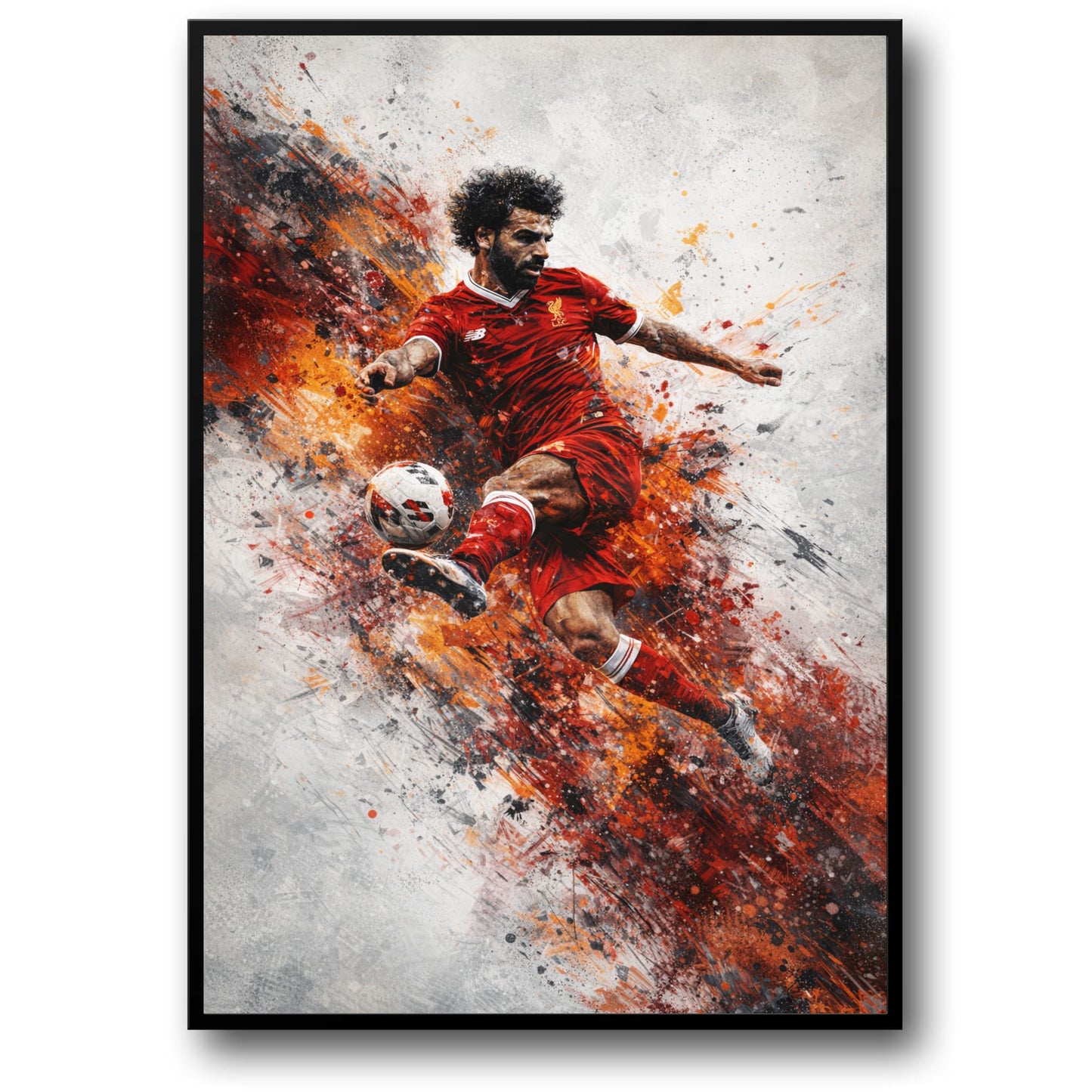 Soccer Art | Player Red & Orange Motion | Brush Stroke Effects | Vibrant Sports Decor | Wall Print for Enthusiasts | Athletic Action Poster