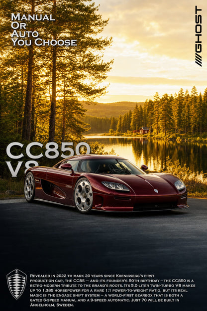 Koenigsegg CC850 V8 | Retro-Modern Tribute | Luxury Sports Car Legacy | High Performance Engine Art Print Poster