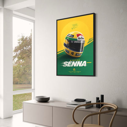 Ayrton Senna Tribute | Racing Helmet Art | Three-Time World Champion 1988 1990 1991 | Inspirational Quote Poster Print