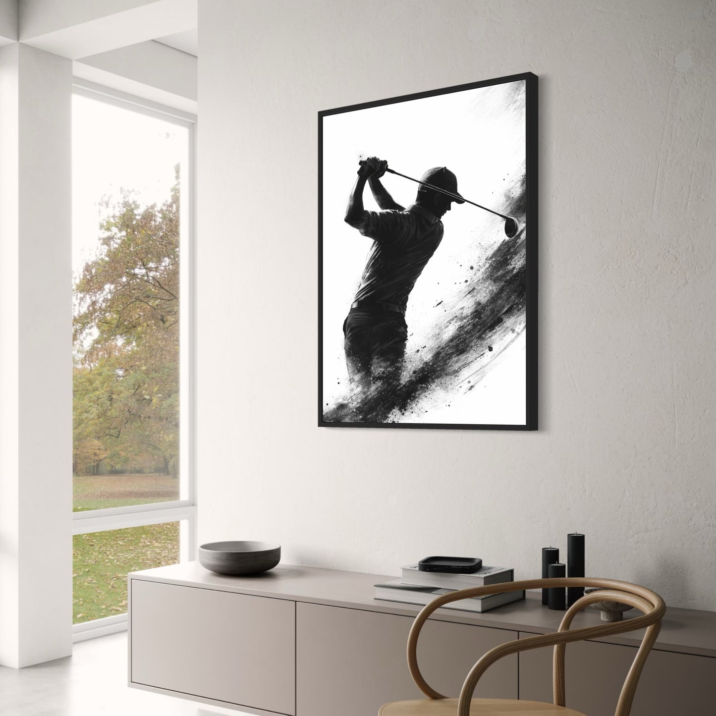 Dynamic Golfer Silhouette | Abstract Black & White Art | Poster & Print Elegance | Unique Wall Decor for Sports Enthusiasts