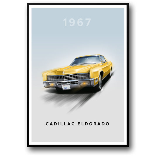 Vintage 1967 Cadillac Eldorado | Yellow Classic Car | Retro Decor