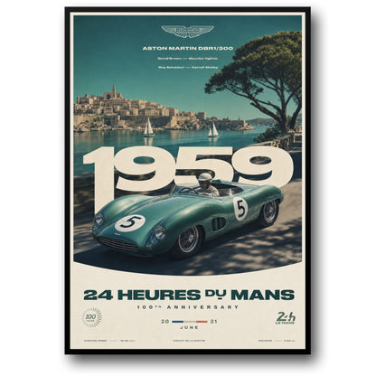 Aston Martin DBR1 24 Hours of Le Mans 1959 Vintage Racing Car Print | Classic Motorsport Art Poster